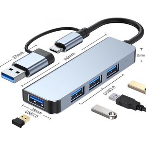 Ferfito 4-in-1 USB 3.0 & USB-C Hub - Aluminium - 4x USB 3.0
