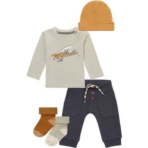Noppies - Kledingset - 5delig - Broek Murphy India Ink - Shirt Margate Willow Grey - Muts Mebane - Sokken Maxton - Maat 68