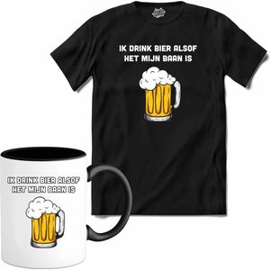 Bier drinken is mijn baan  - Bier kleding cadeau - bierpakket kado idee - grappige bierglazen drank feest teksten en zinnen - T-Shirt met mok - Heren - Zwart - Maat 3XL