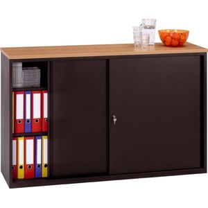 Lage schuifdeurkast breed 166CM diep 40CM hoogte 100CM bladkleur Licht Eiken framekleur Wit (RAL9010)