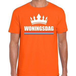 Koningsdag t-shirt Woningsdag met witte kroon oranje voor heren - Woningsdag - thuisblijvers / Kingsday thuis vieren XXL