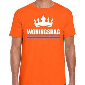 Koningsdag t-shirt Woningsdag met witte kroon oranje voor heren - Woningsdag - thuisblijvers / Kingsday thuis vieren XXL