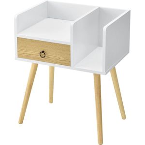 In And OutdoorMatch Modern nachtkastje Isom - 64x50x36 cm - Wit en Hout - Spaanplaat en Vurenhout - Modern Design