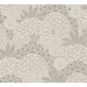 Bloemen behang Profhome 387402-GU vliesbehang hardvinyl warmdruk in reliëf licht gestructureerd met bloemen patroon mat beige grijs roze 5,33 m2