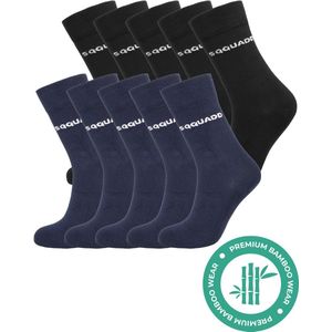 SQQUADD® Bamboe Sokken Dames en Heren - Classic 10-pack - Maat 35-38 - Naadloos en Duurzaam - Tegen Zweetvoeten - Bamboo - Zwart - Donkerblauw