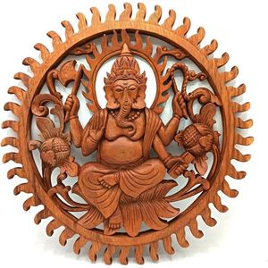 Houten Ganesha Wandpaneel - Suar Hout - Handgemaakt - 40cm