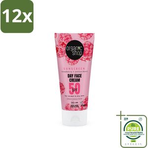 Organic Shop - Zonnebrandcrème Gezicht SPF 50 - Normale Huid - 50 ml - Voordeelverpakking - 12 stuks - Zonnebrandcrème - Gezichtscrème