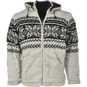 Pure Wool Handgebreide Jas WJK-1301 Ecru - Ecru - XL