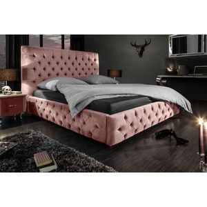 Queen size tweepersoonsbed PARIS 160x200cm oud roze fluweel Chesterfield design