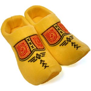 AGRIFANS® Gele Klompsloffen – Maat 36–38 | Pluche Pantoffels met Boerenmotief | Antislip Zool | Unisex | Warm & Comfortabel