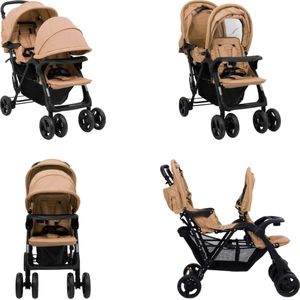 vidaXL Tweelingkinderwagen tandem staal taupe - Tandem Kinderwagen - Tandem Kinderwagens - Tweeling Kinderwagen - Tweeling Kinderwagens