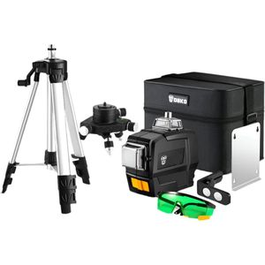 Laser Level - Zelfnivellerend - 12 lijnen - 3D groene laserwaterpas - Klasse II horizontaal en verticaal - Kruislijnen zelfnivellerend - Met Statief - Zwart