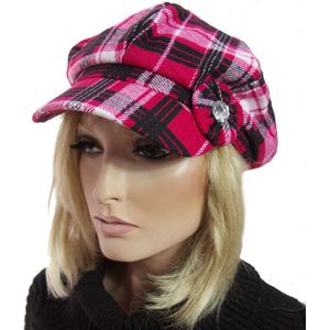 Gevoerde baret met klep ruit motief kleur roze rood maat S/M voor hoofdmaat 55 56 centimeter
