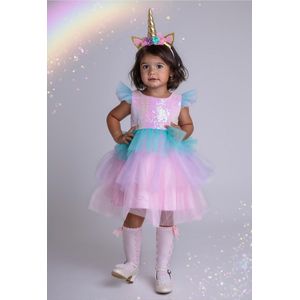 Feestjurk-regenboog-unicorn-eenhoorn-verjaardagjurk-feestkleding-meisje-girl-kleedje-zomerjurk-prinsessenjurk-verkleedkleding-jurk Sparky (mt 122/128)