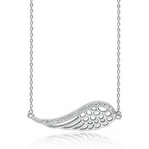 Joy|S - Zilveren ketting met vleugel - zirkonia - gehodineerd - engelen vleugel collier