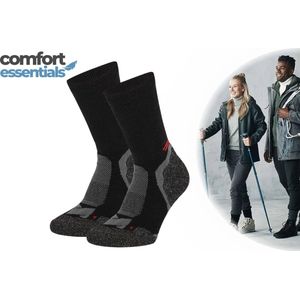 Comfort Essentials Hiking Sokken Extra Warm 2-Pack – Wandelsokken Heren Dames – Wollen Sokken – Multi Zwart - Maat 43/46