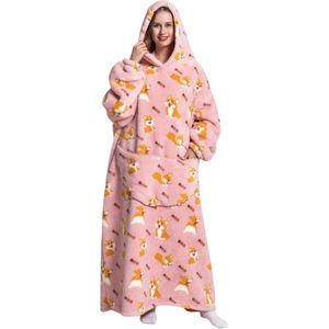 Nivard Hoodie Deken Met Mouwen - Onesie - Fleece Blanket - Dames - Heren - Kinderen - Plaid - Knuffeldeken - Extra Zacht - Corgi