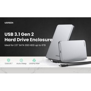 UGREEN - Harde Schijf Behuizing - USB 3.1 Gen 2 - Aluminium - 2.5 Inch - Compatibel met Windows Mac OS Linux