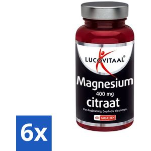6 x Lucovitaal - Mineralen - Magnesium 400 mg Citraat - 60 Tabletten - Magnesium Supplement - Magnesiumcitraat - Spierherstel - Energie - Mentale Veerkracht