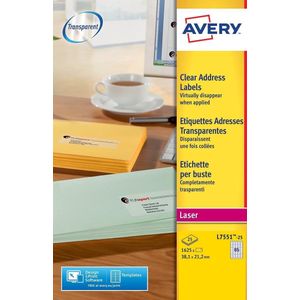 Avery transparante etiketten QuickPEEL formaat 381 x 212 mm (b x h) 1.625 stuks doos van 25 blad