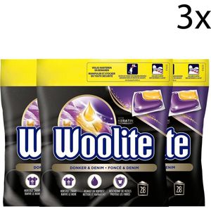 Woolite Zwart, Donker & Denim Wasmiddel met Keratine - 28 Capsules x3