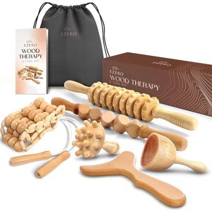 QPFO® Maderotherapie Set 6-Delig - Anti-Cellulitis en Spiermassage Houten Massagekit
