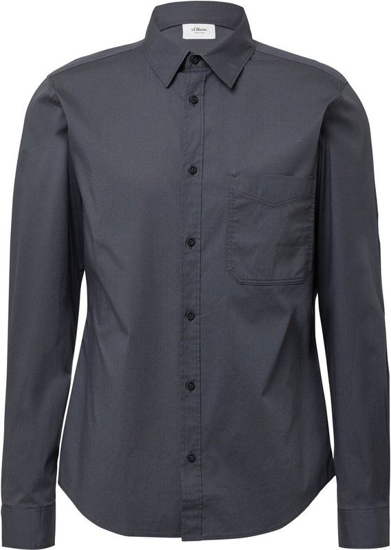 s.Oliver - Overhemd - Donkergrijs - Lange Mouwen - Met Borstzak