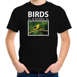 Dieren foto t-shirt Wielewaal vogel - zwart - kinderen - birds of the world - cadeau shirt Wielewaal vogels liefhebber - kinderkleding / kleding 122/128