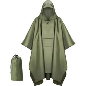 3-in-1 poncho met zak outdoor rugzak berg berg draagbare eendelige poncho met capuchon voor volwassenen, legergroen, maat one