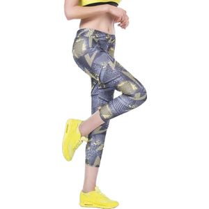 Dames Legging |  legerprint | hoogsluitend |elastische band |hardlopen – sport – yoga – fitness legging | polyester | elastaan | lycra | grijs | Maat S