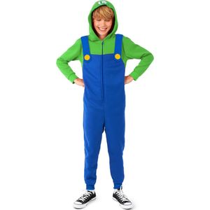 OppoSuits Luigi Kids Onesie - Nintendo Huispak - Kinder Kleding voor Luigi Outfit - Carnaval - Groen - Maat: S - 92/98 - 98/104 - 2-4 Jaar