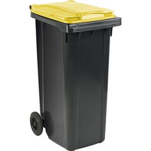 Afvalcontainer 180 liter grijs met geel deksel
