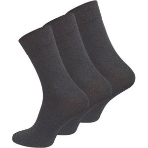 Katoenen sokken – 3 paar – antraciet grijs – zonder elastiek – zonder teennaad – maat 35/38