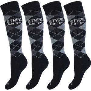 STAPP Horse Paardrijsokken Ruit - 4 paar Ruitersokken - Nero - Maat 35/38