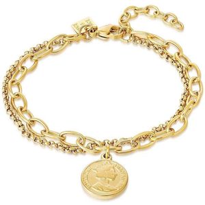Twice As Nice Armband in goudkleurig edelstaal, munt op 2 verschillende kettingen 16 cm+3 cm