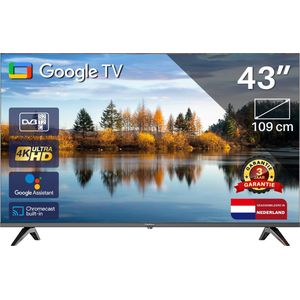Google Smart TV | TeeView | 43 inch TeeView 4K UHD LED TV | 3xHDMI 2x USB | Ci+ | Triple Tuner DVB-T/T2/S/S2/C | Frameless Design | in Eindhoven geassembleerd | TV43QUG-EU