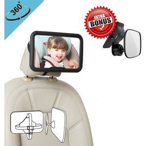 Baby & Kids Verstelbare spiegel voor in de auto - Kinderspiegel Auto - Autospiegel baby - 360 graden draaibaar - zwart