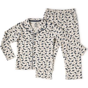 Little Label - jongens pyjama set - wit dino - 6Y/110-116 - Zachte BIO Katoen