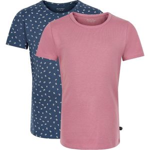 Minymo T-shirt Meisjes Katoen Roze/blauw 2-delig Maat 104