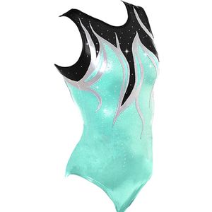 Fairysports Turnpakje Mojito maat 140-146 meisjes gympakje zwart zilver mint met zilveren steentjes