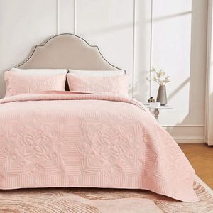 Sprei 240 x 260 cm roze, spreien van microvezel, quiltsprei deken, lichtgewicht, ultrasoon gestikt met 2 kussenslopen, bloemmotief