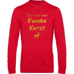 Sweater met opdruk “Tijd voor een foute kerst” Rode sweater met gouden opdruk.  Een echte foute kersttrui!