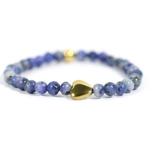 Kinderarmband blauw agaat 4mm Goud pyrite hart - Heaven Eleven