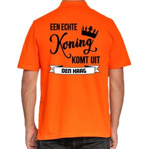 Bellatio Decorations Poloshirt Koningsdag - oranje - Echte Koning komt uit Den haag - heren - shirt XXL