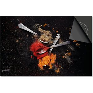 Inductie beschermer 83x51,5 - afdekplaat inductie mat - Dietrix Kookplaat beschermer - Exclusief - Kruiden en Lepels - Rode, oranje kruiden op 3 lepels