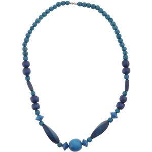 Behave – Houten kralen ketting – 48 cm – Turquoise & marineblauw