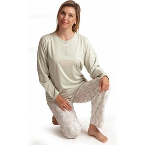 Dames Pyjama Katoen - Green Flower - Maat S