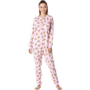 Merry Style Meisjes Jongeren Pyjama Jumpsuit - Lange mouwen - Lange broek - Katoen - MS-MS10-235-PJ - Roze/Harten Herten - 164