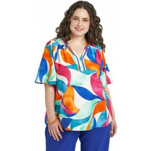 Bedrukte losvallende lange tuniek met ruches aan de mouwen