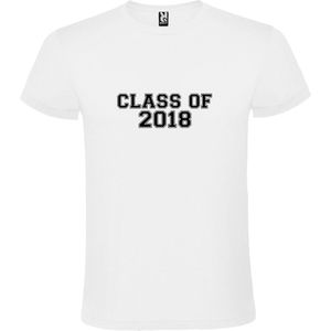 Wit T-Shirt met “Class of 2018 “ Afbeelding Zwart Size S